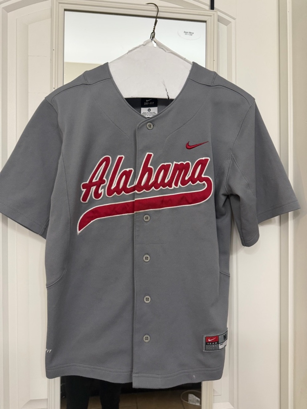 Nike Grey Baseball Jersey with Crimson Script